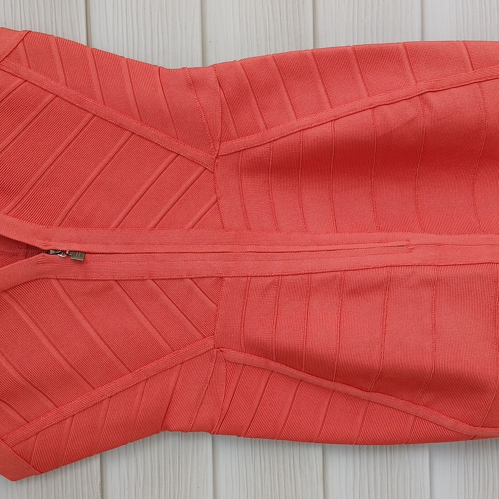 NWOT $2147 Herve Leger Orange Bandage Zip Front Dress - Picture 4 of 10